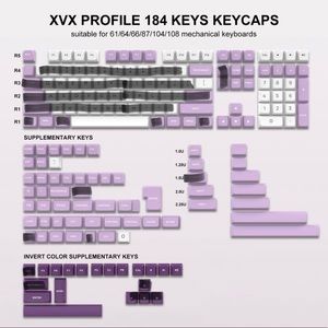 119 ct double shot keycaps pbt custom set xvx profile keycaps white/purple